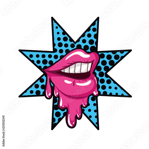 female mouth dripping isolated icon