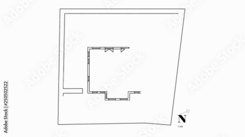 video shows an animated developing architecture and landscape design with house, interior design, garden plants, patio, wooden terrace, pond, shrubs, hedges, flowerbeds and lawn,
