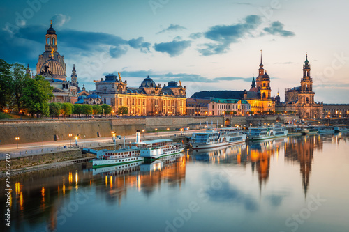 Beautiful Dresden city skyline at Elbe River and Augustus Bridge  Dresden  Saxony  Germany