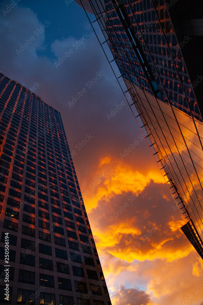 buildings at sunset