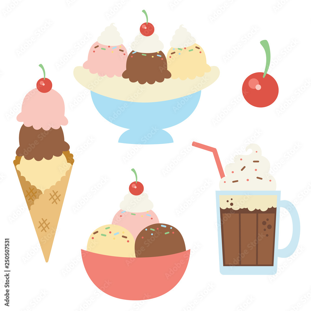 Foto Vector Ice Cream Sundaes with Cherry Illustrations