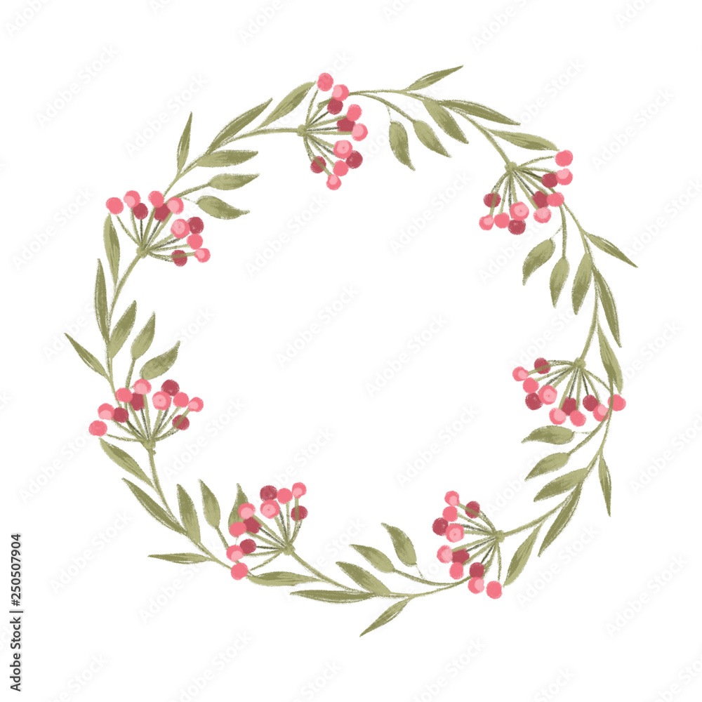 Cute pink watercolor flowers, floral frame