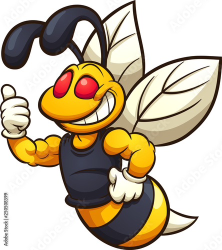 Happy hornet, wasp, or bee mascot clip art. Vector illustration with simple gradients. All in a single layer. 