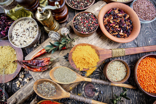 Spices and seasonings for cooking in the composition on the table