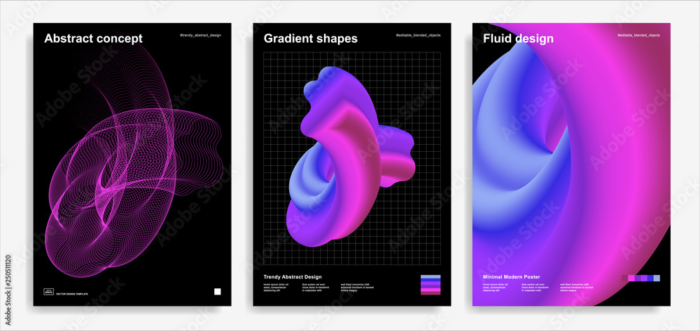 Abstract design templates with 3d flow shapes