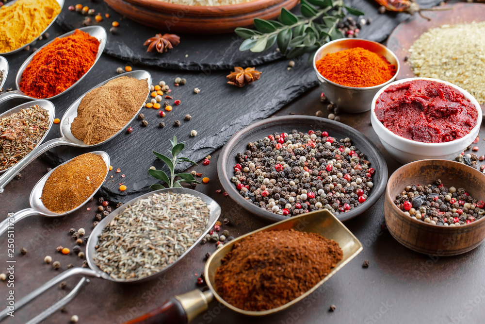 Spices and seasonings for cooking in the composition on the table