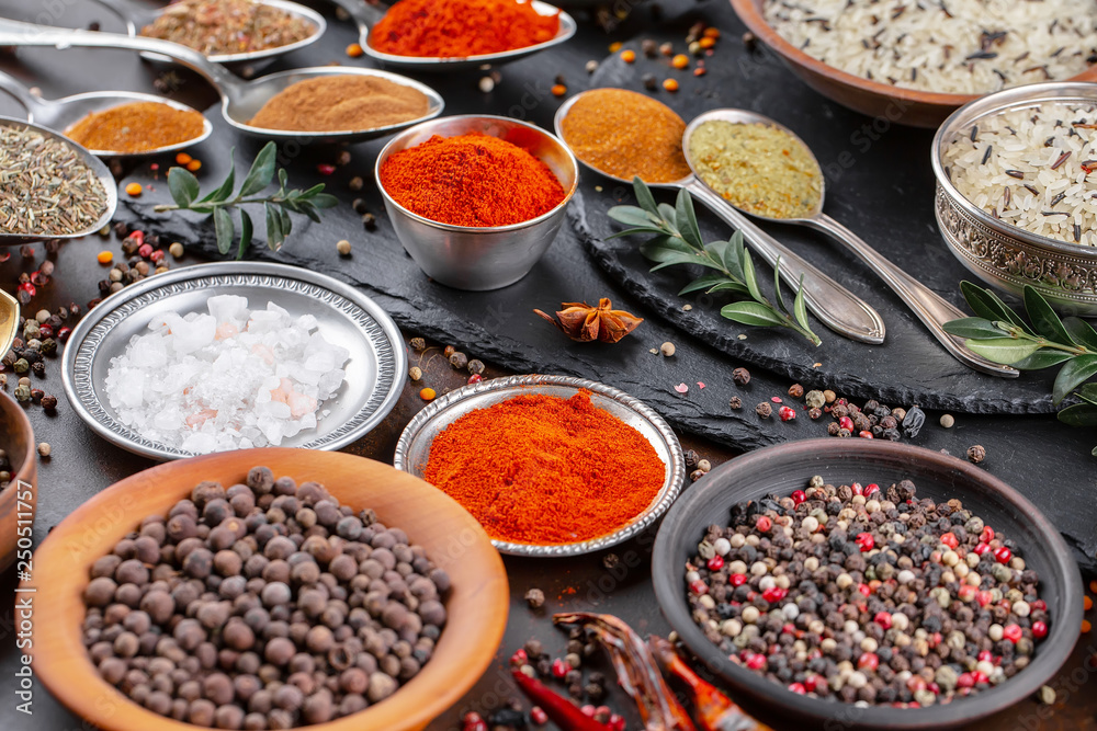 Spices and seasonings for cooking in the composition on the table Spices and seasonings for cooking in the composition on the table