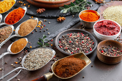 Spices and seasonings for cooking in the composition on the table