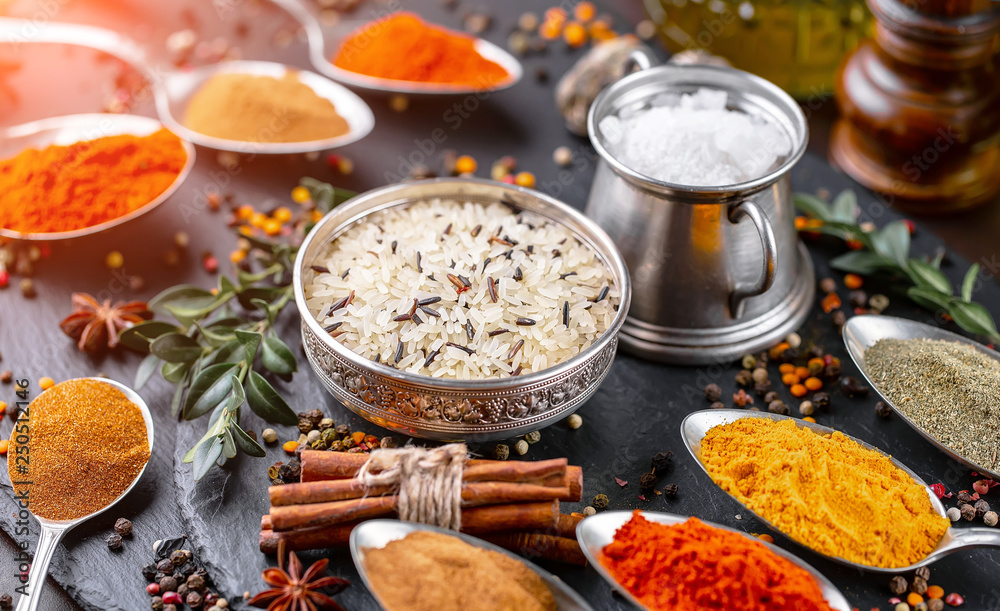 Spices and seasonings for cooking in the composition on the table Spices and seasonings for cooking in the composition on the table