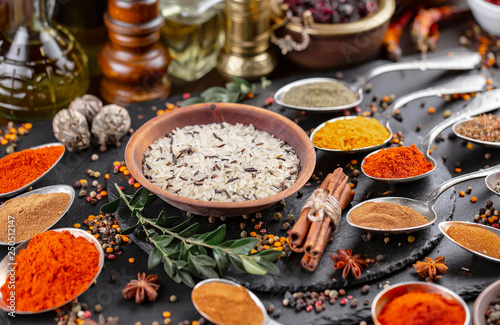 Spices and seasonings for cooking in the composition on the table