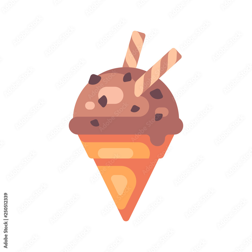 Ice cream cone with chocolate chips flat icon Ice cream cone with chocolate chips flat icon