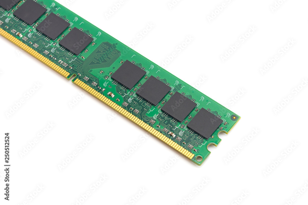 computer RAM, system memory, main memory, random access memory, internal memory, onboard, computer detail, close-up, high resolution, isolated on white background computer RAM, system memory, main memory, random access memory, internal memory, onboard, computer detail, close-up, high resolution, isolated on white background