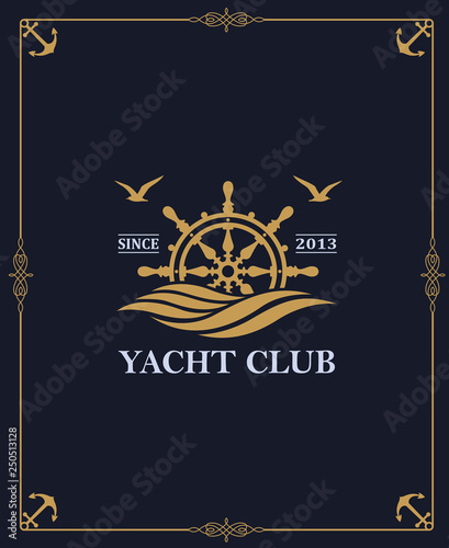 yacht club label isolated on dark background in decorative frame