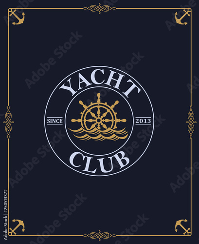 yacht club label isolated on dark background in decorative frame