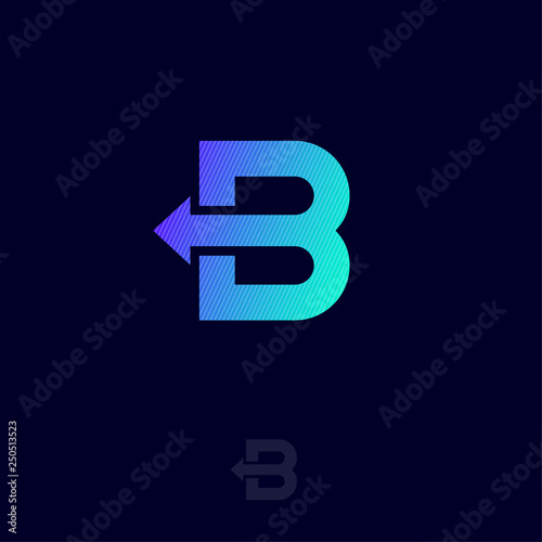 Delivery or logistic service logo. B monogram. The letter B with arrow on a dark background.