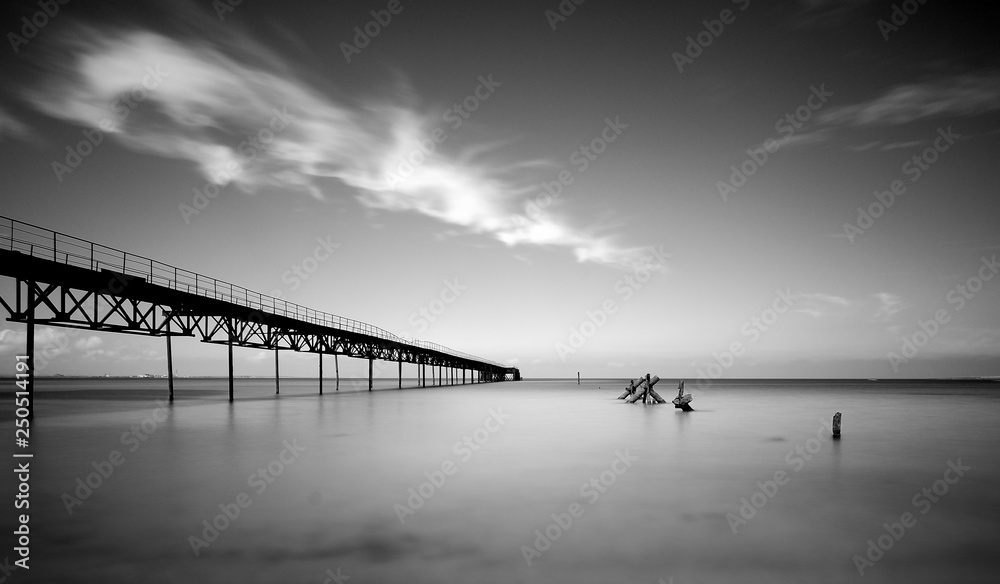 Long exposure shot of the sea and a pier in Ukraine.
