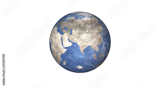 Fototapeta Naklejka Na Ścianę i Meble -  Planet Earth without shadows of solar system isolated on white background. Eurasian and African continents.  Climat concept. Elements of this image furnished by NASA.