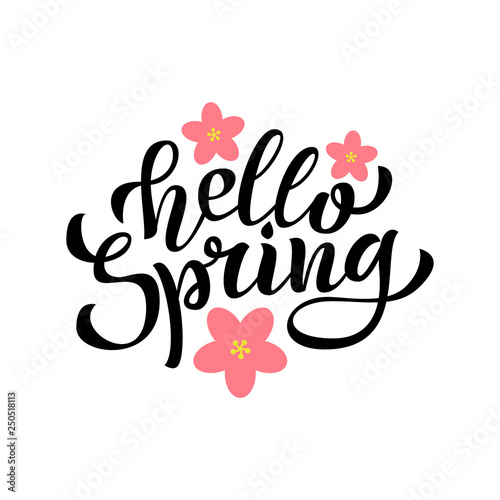Hello Spring hand Lettering. Vector.