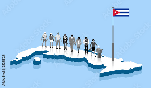 Cuban citizens are voting in ballot box over a Cuba map