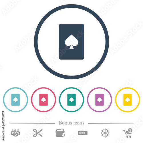 Spades card symbol flat color icons in round outlines