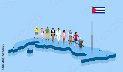 Cuban citizens are voting for election over a Cuba map