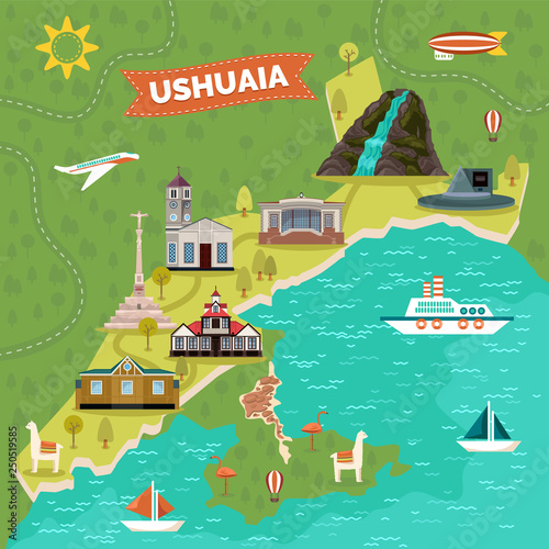 Ushuaia town map with sights, landmark advertising photo