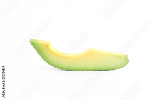 Fresh avocado slice on white background, space for text. Top view