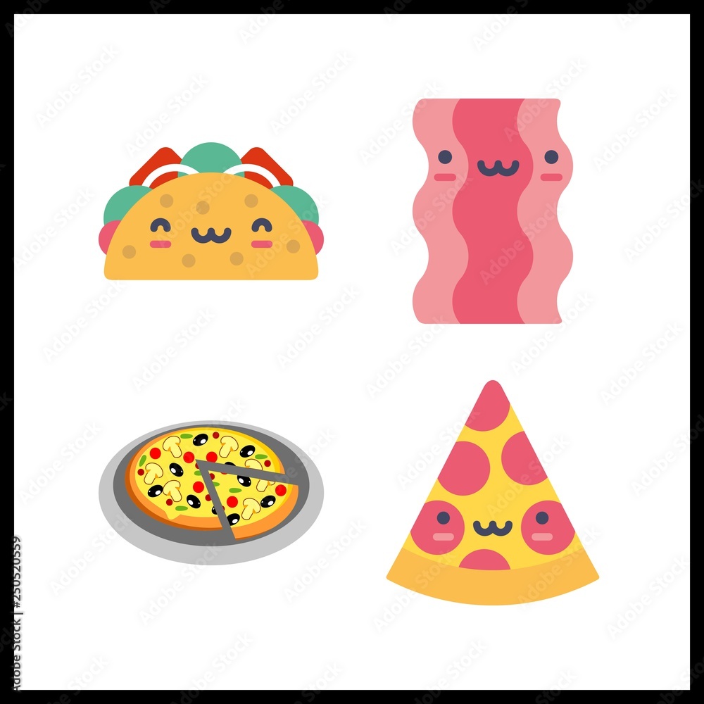 4 meat icon. Vector illustration meat set. taco and bacon icons for meat works 4 meat icon. Vector illustration meat set. taco and bacon icons for meat works