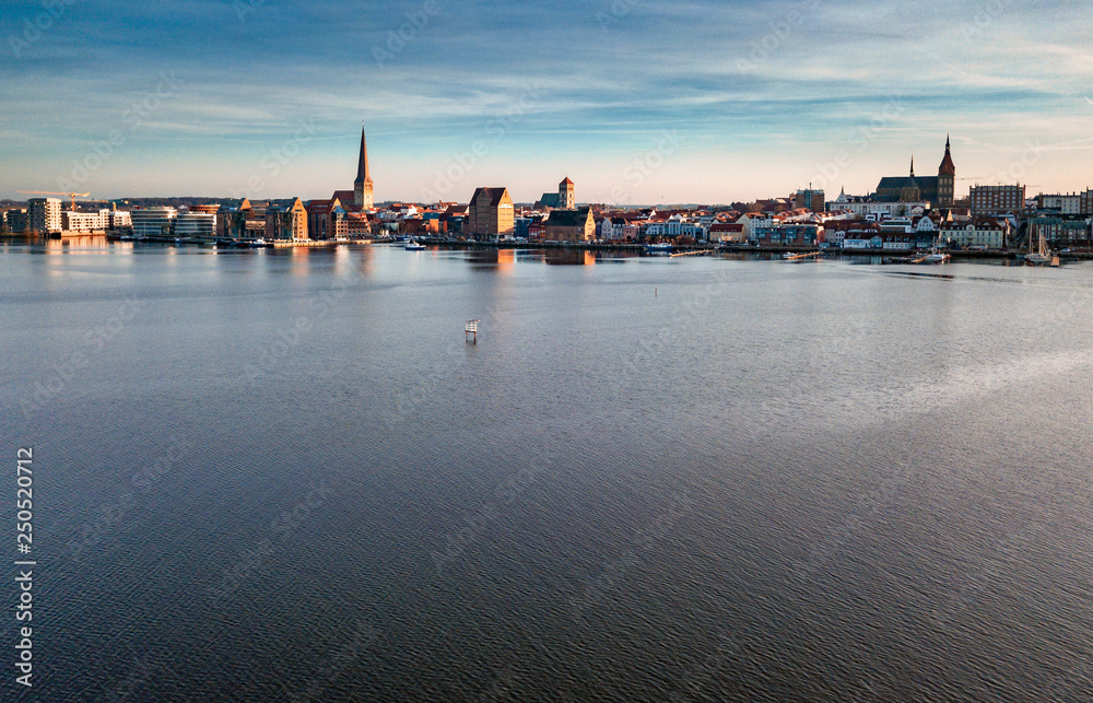 panorama of city of rostock - aerial view shot by a drone