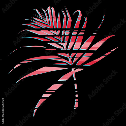 Vector icon of graphical artistic topical foliage tropics, palm leaf, fern frond. Low poly style. Ferns. Glitch style, effect.