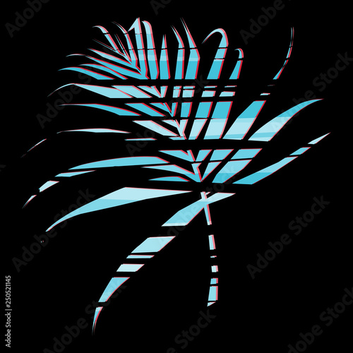 Vector icon of graphical artistic topical foliage tropics, palm leaf, fern frond. Low poly style. Ferns. Glitch style, effect.