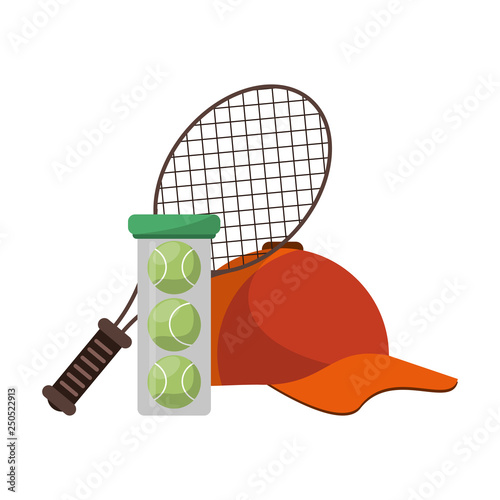 tennis racket balls and hat