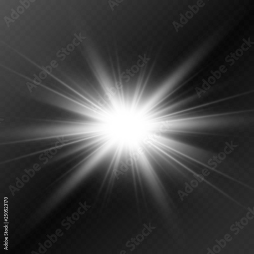 White beautiful light explodes with a transparent explosion. Vector, bright illustration for perfect effect with sparkles. Bright Star. Transparent shine of the gloss gradient, bright flash © NAUM