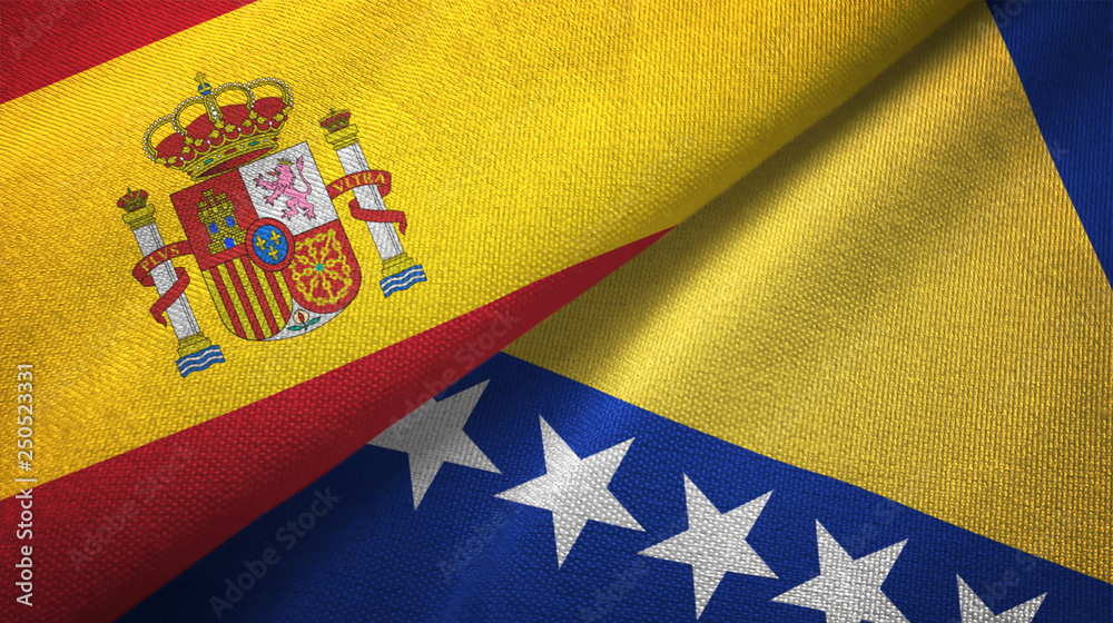 Spain and Bosnia and Herzegovina two flags textile cloth, fabric texture