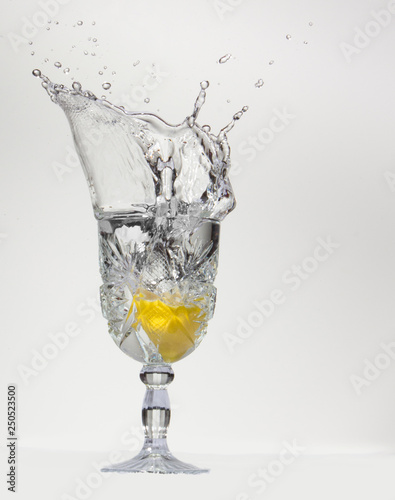 Crystal goblet lemon splash