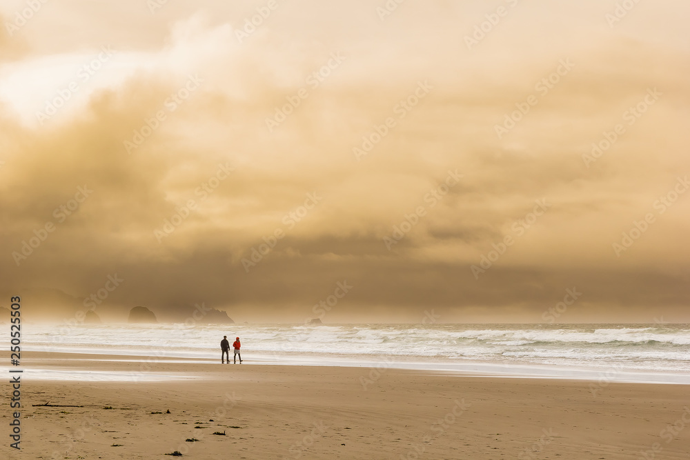 Afternoon Stroll On a Stormy Day, Oregon Beach