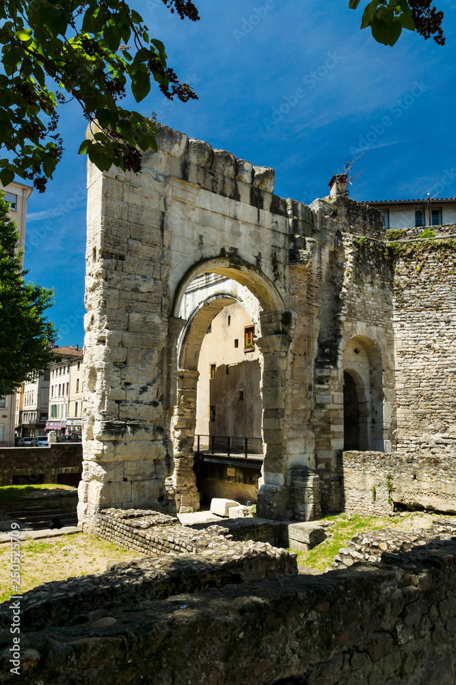 Roman ruins in a middle of french city of Vienne in Rhone-Alpes region. Roman ruins in a middle of french city of Vienne in Rhone-Alpes region.