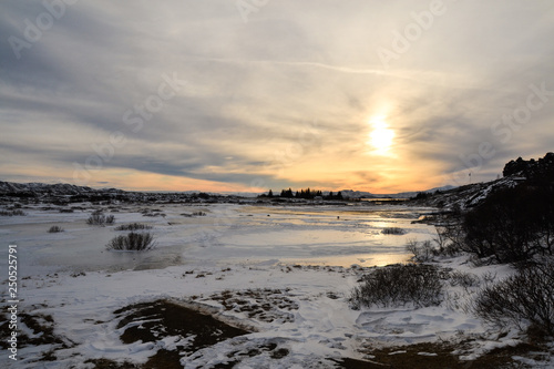 Stunning Sunset Icelandic Iceland landscape frozen snow © Dan
