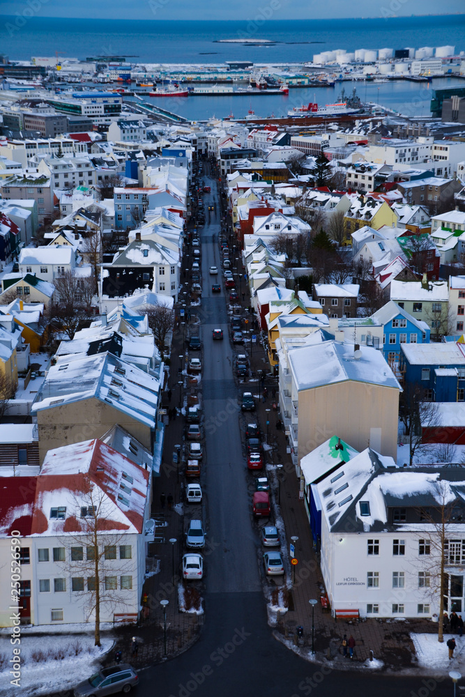 Aerial skyline cityscape view of Reykjavik, Iceland