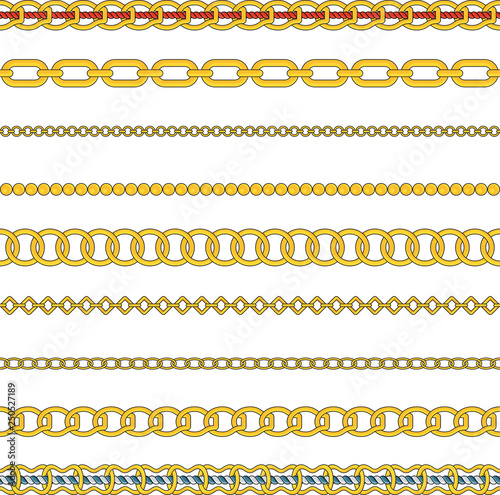 Flat vector set of figured gold chain isolated on white background.