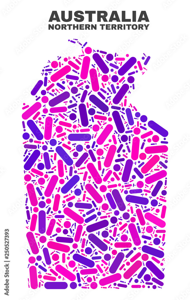Mosaic Australian Northern Territory map isolated on a white background. Vector geographic abstraction in pink and violet colors.