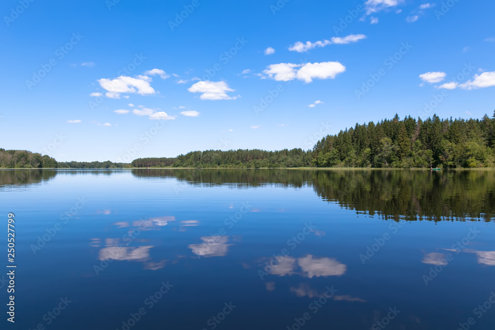 Blue sky and blue lake in summer. Famous lake Seliger. Russia.