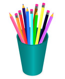 Vector drawing a set of multi-colored pencils in the organizer on a white background