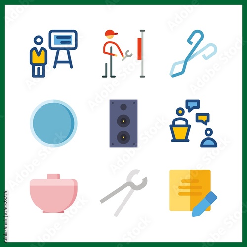 9 workshop icon. Vector illustration workshop set. crucible and crucible tongs icons for workshop works