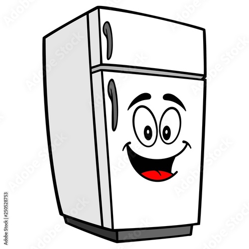 Refrigerator Mascot - A vector cartoon illustration of a home kitchen refrigerator mascot.