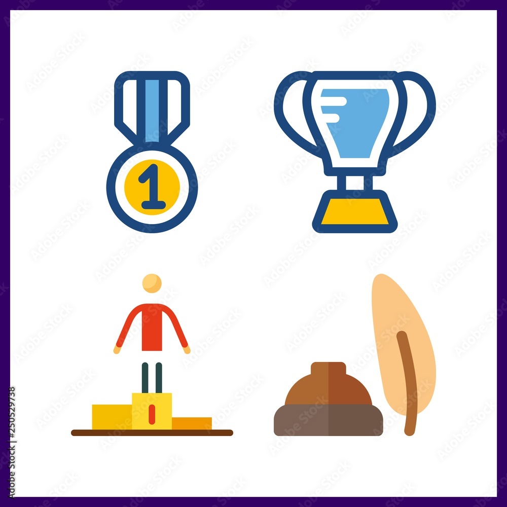 4 award icon. Vector illustration award set. quill and medal icons for award works 4 award icon. Vector illustration award set. quill and medal icons for award works