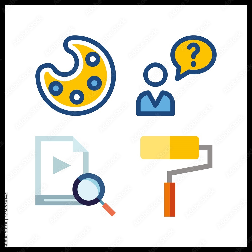 4 creative icon. Vector illustration creative set. paint roller and user icons for creative works 4 creative icon. Vector illustration creative set. paint roller and user icons for creative works