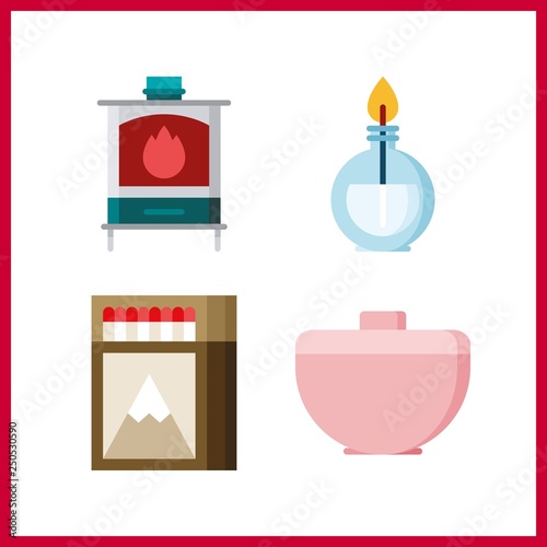 4 flame icon. Vector illustration flame set. crucicle and matches icons for flame works