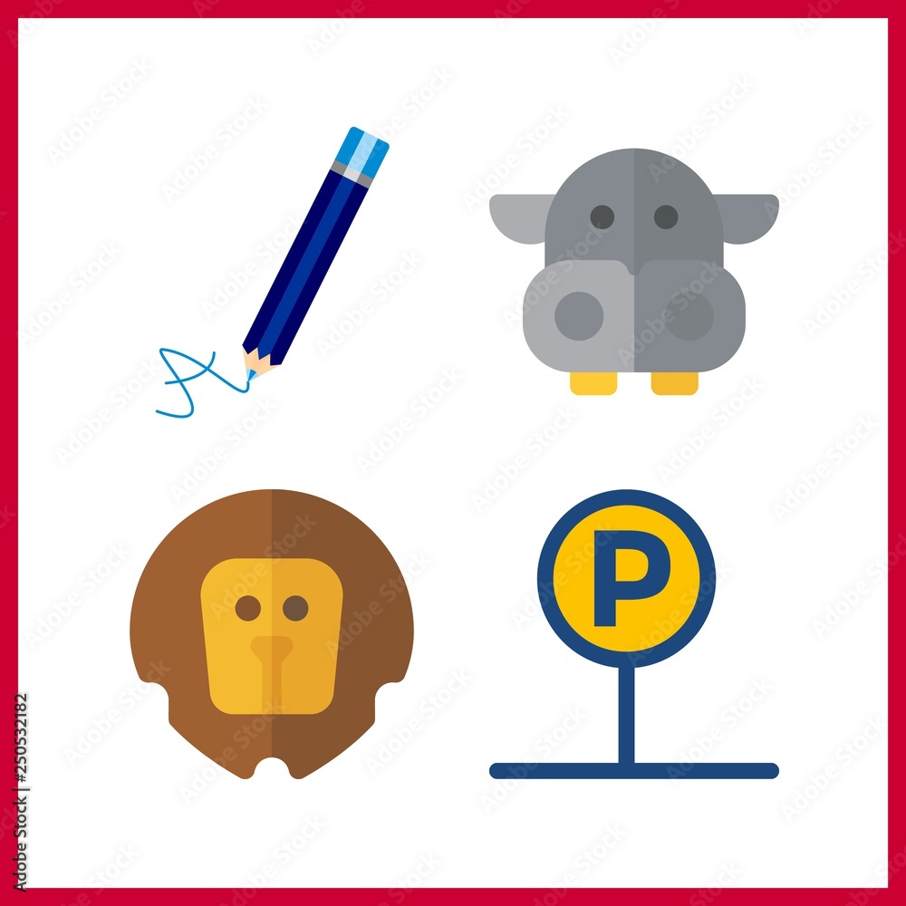 4 large icon. Vector illustration large set. parking and pencil icons for large works
