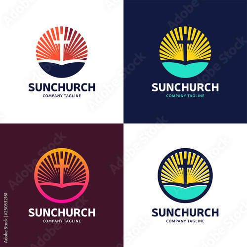 Template logo for churches and Christian organizations cross of Calvary in the sun. Calvary cross church logo.
